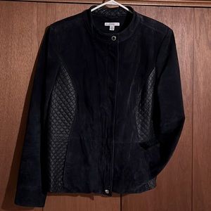 Isaac Mizrahi Live! Suede Biker Jacket - dark blue